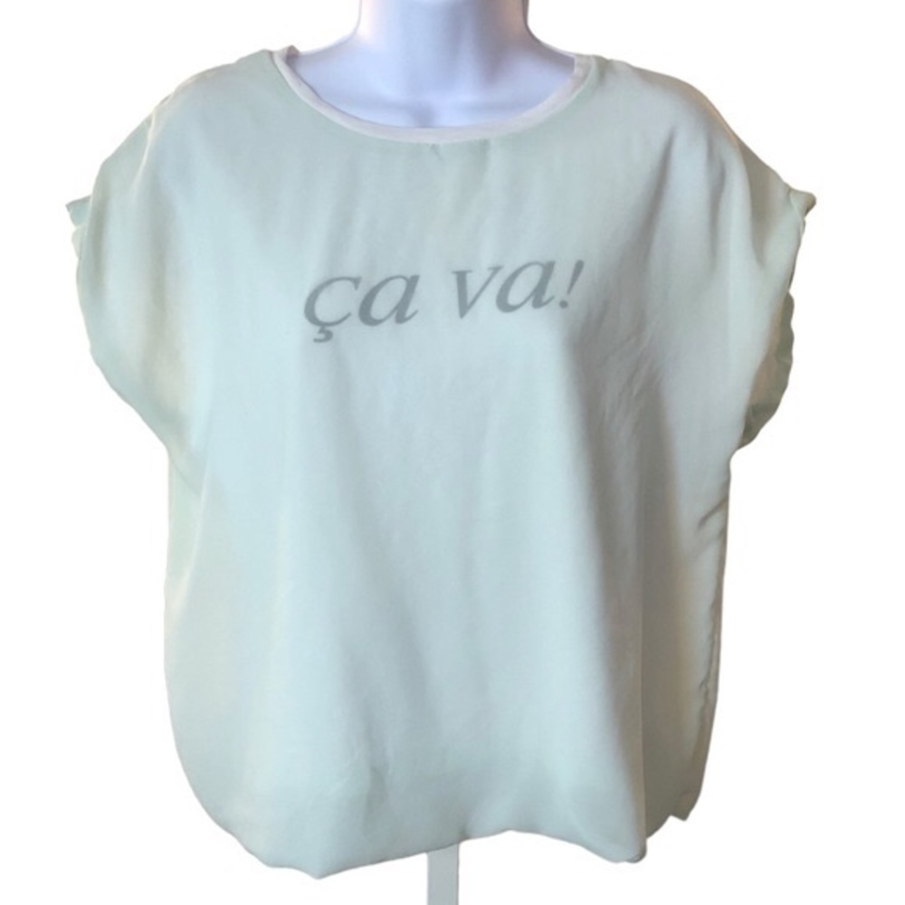 Ca Va! Aqua Mint Chiffon Crop Top Lined Zara Short Sleeve Mesh​​​​